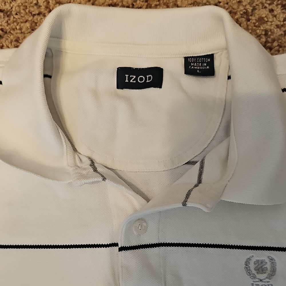 Izod Men's White Polo with Black Stripes